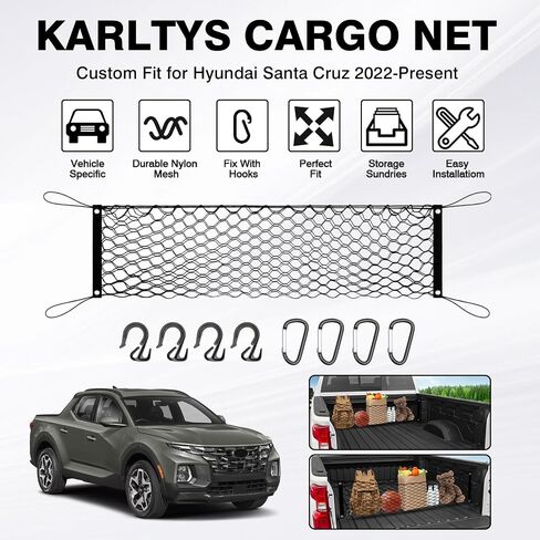 Karltys Truck Bed Cargo Net for Hyundai Santa Cruz 2022-2024 Accessories, Santa Cruz Envelope Style Cargo Net, Heavy Duty Cargo Net for Pickup Truck Bed, Elastic Mesh Netting with Durable Hooks in Saudi Arabia