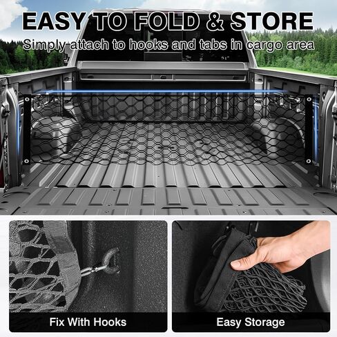 Karltys Truck Bed Cargo Net for Hyundai Santa Cruz 2022-2024 Accessories, Santa Cruz Envelope Style Cargo Net, Heavy Duty Cargo Net for Pickup Truck Bed, Elastic Mesh Netting with Durable Hooks in Saudi Arabia