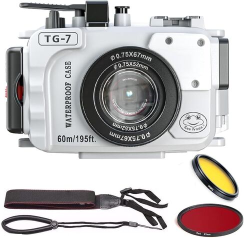 حافظة مقاومة للماء لهاتف Olympus TG7، حافظة كاميرا تحت الماء للغوص حتى 60 متر/195 قدم، إنذار مدمج للتسرب (أبيض) in Kuwait