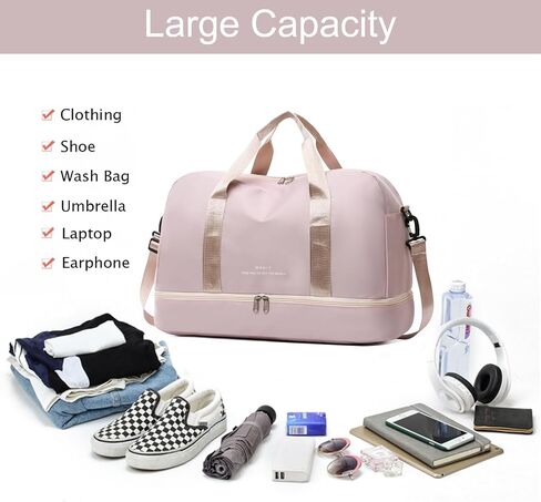 Sports Travel Duffel Bag for Women,Light Gym Bag with Shoe Compartment,Large Capacity Weekender Overnight with Wet Pocket for Lady Travel, Gym, Yoga （Beige） in Saudi Arabia