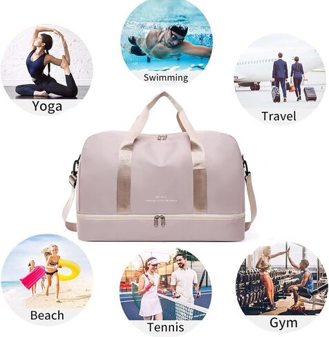 Sports Travel Duffel Bag for Women,Light Gym Bag with Shoe Compartment,Large Capacity Weekender Overnight with Wet Pocket for Lady Travel, Gym, Yoga （Beige） in Saudi Arabia