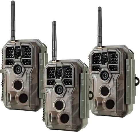 3 حزمة كاميرا WiFi Trail للحياة البرية 48 ميجابكسل 1296 بكسل HD تسجيل صوت فيديو مع كشف الحركة وعدم التوهج، رؤية ليلية بالأشعة تحت الحمراء PIR مسافة 100 قدم للصيد وأمن الفناء الخلفي in Kuwait