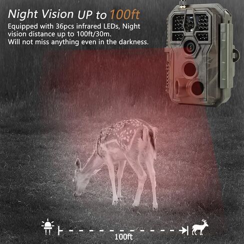 3 حزمة كاميرا WiFi Trail للحياة البرية 48 ميجابكسل 1296 بكسل HD تسجيل صوت فيديو مع كشف الحركة وعدم التوهج، رؤية ليلية بالأشعة تحت الحمراء PIR مسافة 100 قدم للصيد وأمن الفناء الخلفي in Kuwait