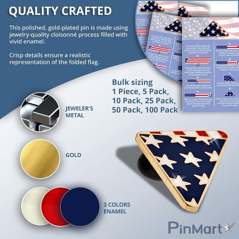 دبوس تذكاري مطوي للعلم الأمريكي من PinMart على بطاقة التعليمات - دبابيس المينا الوطنية للملابس والقبعات وحقائب الظهر والحقائب - دبابيس يوم الذكرى للرجال والنساء in Saudi Arabia
