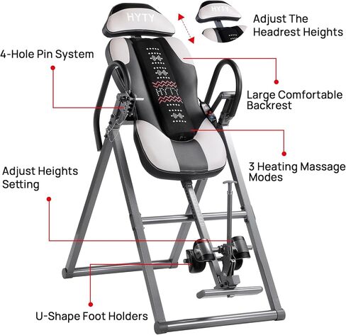Advanced Heat and Massage Heavy Duty Inversion Table, Folding Heavy Duty Inversion Table with Adjustable Headrest & Comfortable Ankle Holders, Back Inverter/Strength Training, 300 Lbs in Kuwait