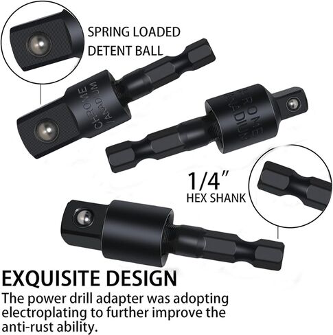 3Pcs 1/4" 3/8" 1/2" Bits 360°Rotatable,Impact Grade Socket Adapter/Extension Set Turns Power Drill Into High Speed Nut Driver,for Cordless Drills Ratchet Extension,Universal Socket Wrench Adapter Set in Saudi Arabia