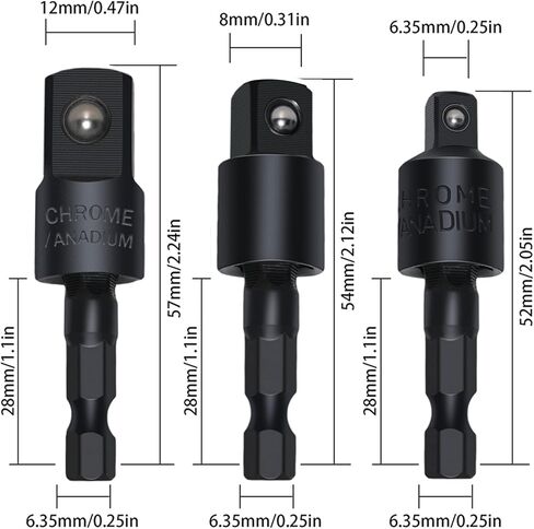 3Pcs 1/4" 3/8" 1/2" Bits 360°Rotatable,Impact Grade Socket Adapter/Extension Set Turns Power Drill Into High Speed Nut Driver,for Cordless Drills Ratchet Extension,Universal Socket Wrench Adapter Set in Saudi Arabia