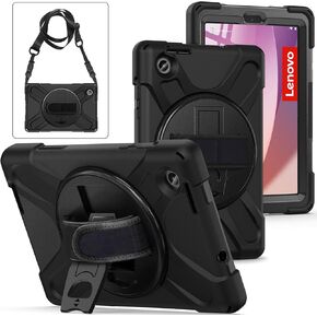 Case for Lenovo Tab M8 4th Gen, Heavy Duty Shockproof Cover for Lenovo M8 Gen 4 Tablet TB-300FU, 360° Rotating Hand Strap, Foldable Stand, Anti-Slip Handle, Shoulder Strap, Pen Holder,Black in Saudi Arabia