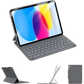حافظة لجهاز iPad 11th (A16، 2025)/10th مع لوحة مفاتيح، نحيفة للغاية وخفيفة الوزن، حافظة ذكية مغناطيسية قابلة للفصل وقابلة لإعادة الشحن لجهاز iPad A16 11 بوصة/10 10.9 بوصة، رمادي in Kuwait