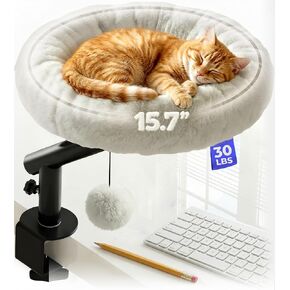 PetLovers Cat Desk Bed - Plush Elevated Desk Bed Attachment with Removable Washable Cushion, 360° Swivel Arm, Secure Clamp - Keeps Your Cat Close While You Work or Play in Kuwait