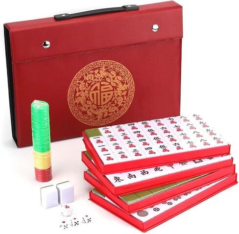 مجموعة Mose Cafolo Mahjong الصينية التقليدية - 144 بلاطة من الميلامين مقاس 36 ملم بحجم قياسي + 2 بلاطة احتياطية، بدون أرقام عربية، حقيبة سفر، لعبة ماجونج كاملة، أزرق in Saudi Arabia