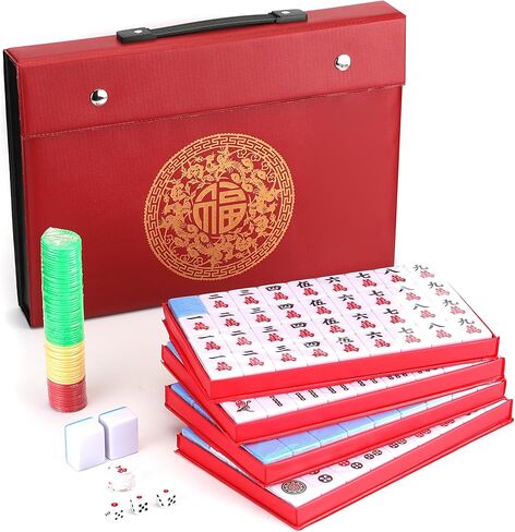 Mose Cafolo Traditional Chinese Mahjong Set – 144 Melamine 36mm Standard Size Tiles + 2 Spare Tiles, No Arabic Numerals, Travel Case, Complete Mahjong Game, Blue in Saudi Arabia