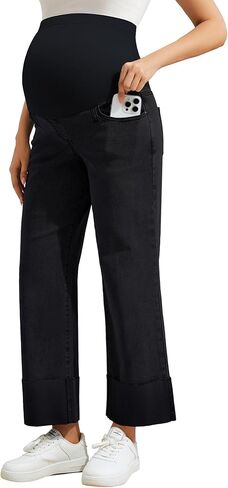 PACBREEZE Women's Maternity Flare Jeans Mid-Rise Stretchy Bell Bootcut Jeans Denim Pregnancy Pants (Dark Blue, Medium) in Saudi Arabia