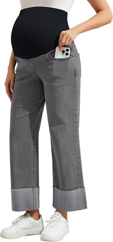 PACBREEZE Women's Maternity Flare Jeans Mid-Rise Stretchy Bell Bootcut Jeans Denim Pregnancy Pants (Dark Blue, Medium) in Saudi Arabia