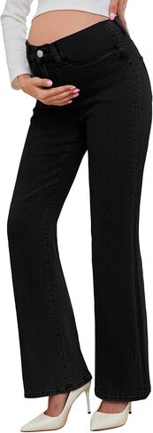 PACBREEZE Women's Maternity Flare Jeans Mid-Rise Stretchy Bell Bootcut Jeans Denim Pregnancy Pants (Dark Blue, Medium) in Saudi Arabia