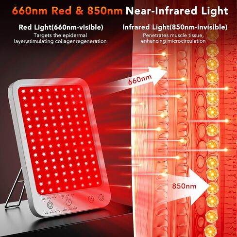 Red Light Therapy for Face Body, Infrared Red Light Panel with Adjustable Stand, 660nm and 850nm Near Infrared Therapy Lamp with 3 Modes, 6 Adjustable Brightness and Timer, for Home and Travel Use in Saudi Arabia