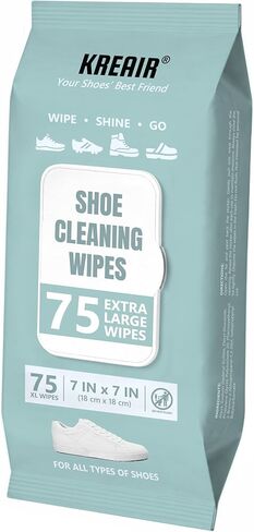 Shoe Cleaning Wipes 75 Ct, XL 7"x7" Wipes, Quick Shoes Clean Wipe for Leather, Suede, Boot, Sneaker, White Shoes in Saudi Arabia