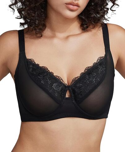 حمالات صدر للنساء ذات تغطية كاملة من الدانتيل، حمالة صدر غير مبطنة، داعمة بسلك سفلي، مقاس كبير للثدي الثقيل in Kuwait