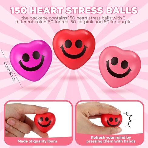 150 Pcs Valentine's Day Heart Stress Balls 1.5 Inch Stress Balls Anxiety Relief Toys Party Favors Adults (Expression) in Saudi Arabia