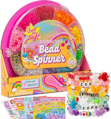 Just My Style Rainbow Bead Spinner, DIY Bracelet Making Kit with Swiveling Bead Case, Includes Over 1,000 Beads for Bracelet Making, Elastic, and More in Saudi Arabia