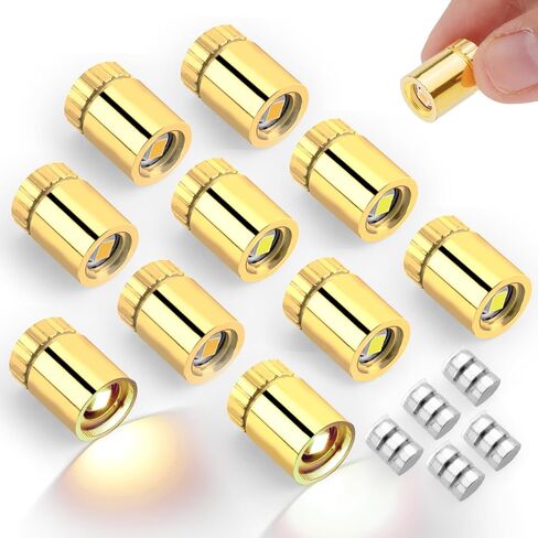 10 قطع من مصابيح LED الصغيرة مع 5 قطع من البطارية، مصابيح LED مصغرة تعمل بالبطارية مع غلاف ذهبي لبيت الدمى الصغير، لعبة الحرف اليدوية، مكعبات بناء ديكورات بيت الدمية الصغيرة (أبيض بارد) in Kuwait