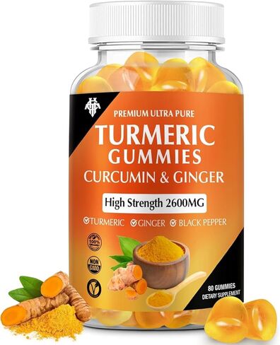 Turmeric Curcumin Gummies (2 Pack) - Turmeric Curcumin Supplements with Ginger & Black Pepper Gummies for Immune Muscle Support Healthy Skin - Vegan, Gluten Free, Low Sugar - for Adults in Kuwait