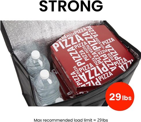 حقيبة تبريد معزولة من NZ home وجهاز تسخين الطعام (XL Plus، 4 عبوات) لتوصيل الطعام وتسوق البقالة مع جزء علوي بسحاب، أسود in Kuwait