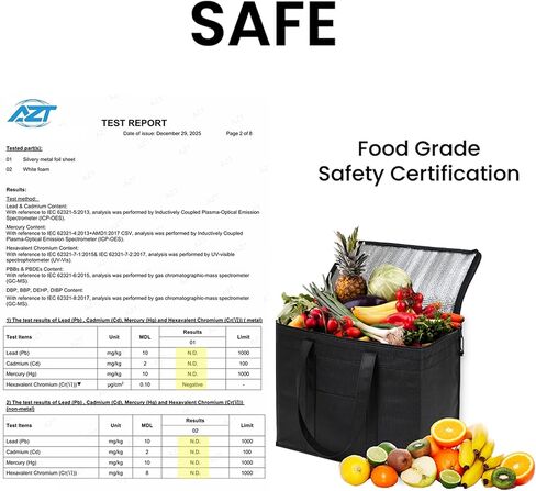 حقيبة تبريد معزولة من NZ home وجهاز تسخين الطعام (XL Plus، 4 عبوات) لتوصيل الطعام وتسوق البقالة مع جزء علوي بسحاب، أسود in Kuwait