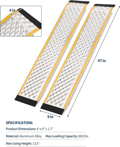 سلالم تحميل من الألومنيوم ثقيلة 2-Pack ، سعة 880 رطل ، منحدرات سقيفة مضادة للانزلاق لدراجة نارية/دراجة نارية ATV/العشب إلى المرآب/السقيفة/الحظيرة in Kuwait
