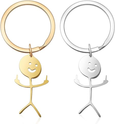 2 Pcs Middle Finger Gifts Funny Keychain Mens Personalized Cool Keychains, Stainless Steel Middle Finger Key Chains Friendship Gifts for Men Women Prank Joke Couples Friends Christmas in Saudi Arabia