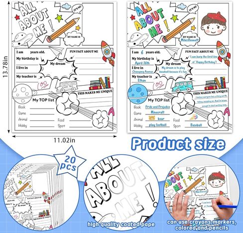 LANGFON 20PCS كل شيء عني ملصقات الطلاب مرحلة ما قبل المدرسة لتقديم الذات هدية الطالب DIY، ملصق طلاب الأسبوع لرياض الأطفال بداية الفصل الدراسي لوازم ديكور الفصول الدراسية in Saudi Arabia