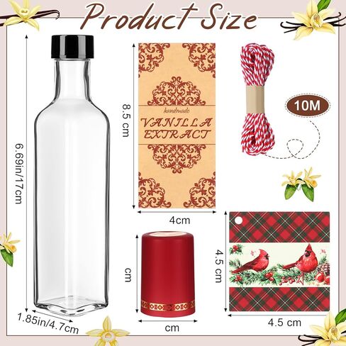 Tioncy 12 Set Vanilla Extract Bottles for Homemade 5 oz Amber Glass Bottle Square Vanilla Jar for Syrup Gifts with Cap Shrink Band Hummingbird Sticker Syrup Food Storage Gifts Giving for Christmas in Saudi Arabia