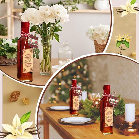 Tioncy 12 Set Vanilla Extract Bottles for Homemade 5 oz Amber Glass Bottle Square Vanilla Jar for Syrup Gifts with Cap Shrink Band Hummingbird Sticker Syrup Food Storage Gifts Giving for Christmas in Saudi Arabia