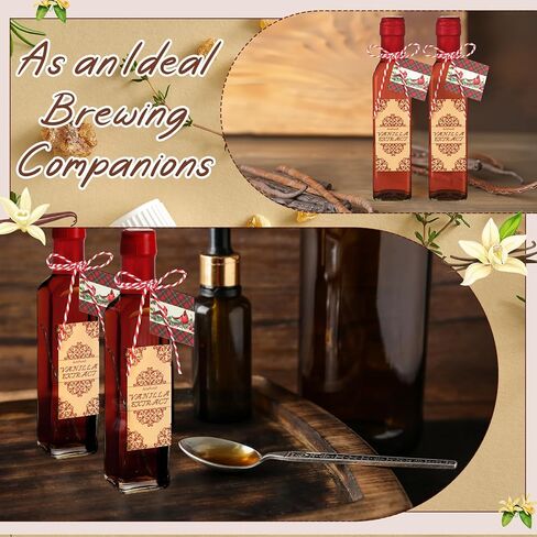 Tioncy 12 Set Vanilla Extract Bottles for Homemade 5 oz Amber Glass Bottle Square Vanilla Jar for Syrup Gifts with Cap Shrink Band Hummingbird Sticker Syrup Food Storage Gifts Giving for Christmas in Saudi Arabia