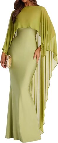 Women Chiffon Long Cape High Low Flowy Poncho Sheer Mesh Shawl and Wraps Capelets Bridal Wedding Evening in Saudi Arabia