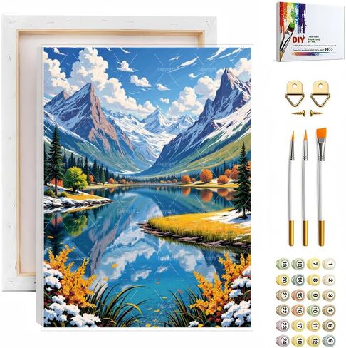 Sceorixa Mountain Paint by Numbers Kit for Adults - DIY Forest Landscape Painting On Canvas 16X20 Inches, Acrylic Paint Set, Suitable for Beginners, Art for Home Decoration Or Gifts, Unframed in Saudi Arabia