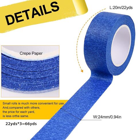 3 Rolls Painters Tape, White Tapes, Masking Tapes, Paint Tape for Multi-Purpose, Painting, Painter's, DIY Crafts Arts (66yd=0.94IN*22yd*3) Decoration Labeling No Residue, Easy Removal in Saudi Arabia