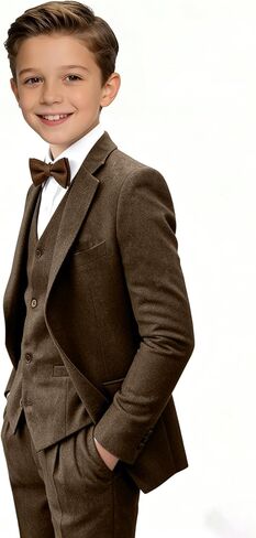 بدلة تويد للأولاد بتصميم كلاسيكي من 3 قطع بدلة تويد متعرجة للأولاد بدلة رسمية ضيقة للأطفال بدلة سهرة لحفلات الزفاف للضيوف in Kuwait