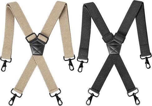 2 Pack Heavy Duty Suspenders for Men,Adjustable X-Back 1.5 inch Wide Elastic Straps,Strong Metal Hooks,Black&Coffee Set,Work Suspenders Jeans,Big&Tall,Braces,Durable,Men's Gift for Father's Day in Saudi Arabia