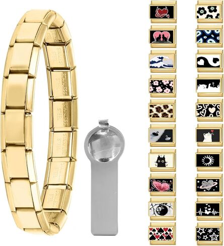 PAPASGIX ITALIAN ITALIAN SHARM SHARMS GOLD PACK مع أداة فتح السحر المتنوعة 9 ملم سوار سحر إيطالي حزمة BULK PACK يدويًا يدويًا DIY Jewelry Ball 8 in Saudi Arabia