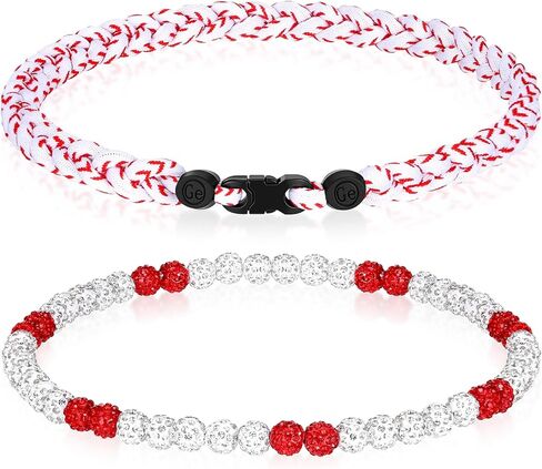 Liliaafar 2 Pcs Baseball Necklaces 18'' Beaded Necklace Chain Three Braided Rope Titanium Accessory Sport Gift Birthday in Saudi Arabia