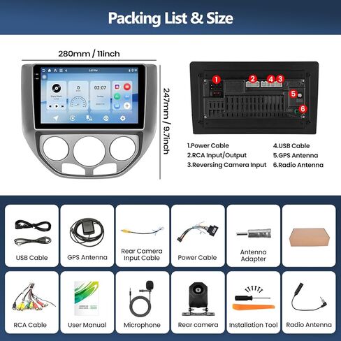 2G+64G Android 15 Car Stereo for Ford Focus 2005-2008 with Wireless Carplay Android Auto,9" 2.5D Touch Screen Car Radio with Mirror Link WiFi GPS Bluetooth FM RDS EQ SWC Backup Camrea MIC in Saudi Arabia