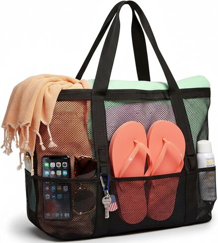 F -Color Mesh Beach Bag Family - حقيبة حمل كبيرة لـ Cruise Pool Toys Beach Exsentials in Kuwait
