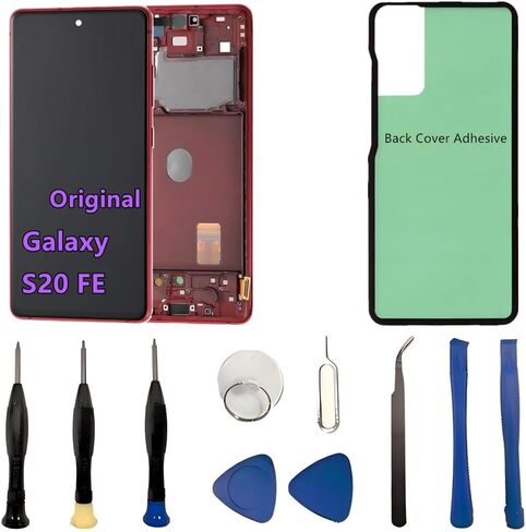 شاشة AMOLED أصلية مقاس 6.5 بوصة لهاتف Samsung Galaxy S20 FE بديل للشاشة OEM S20FE 5G SM-G781U SM-G781U1 مجموعة محول رقمي لشاشة تعمل باللمس (مع إطار أسود + غطاء خلفي لاصق + أدوات) in Kuwait