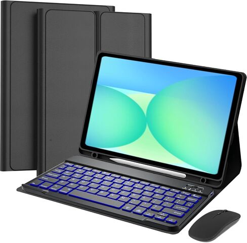 حافظة لوحة مفاتيح قابلة للفصل مع ماوس لجهاز Samsung Galaxy Tab S11 مقاس 11 بوصة 2025، حافظة لوحة مفاتيح مغناطيسية بإضاءة خلفية بـ 7 ألوان لجهاز Galaxy Tab S11 مقاس 11 بوصة مع حامل قلم، تعديل الزوايا المتعددة، أسود in Kuwait