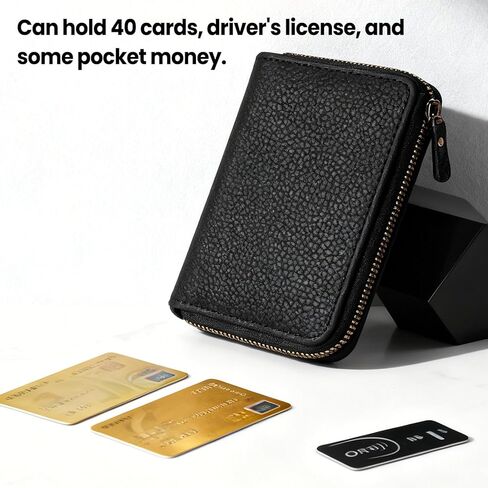 حامل 40 بطاقة - محفظة متعددة البطاقات بتقنية RFID، حافظة بطاقات متينة ومقاومة للماء لبطاقات الائتمان/الخصم/الهوية، تصميم نحيف يناسب المحافظ/الجيوب، أسود in Saudi Arabia