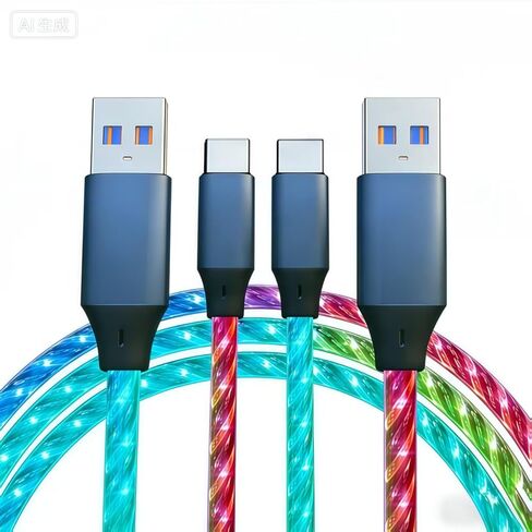 كابل شحن مضيء من النوع C بطول 10أقدام بقوة 66 وات شاحن USB A إلى C مضاء وسلك شحن سريع متدفق RGB وسلك شاحن مضيء متوافق مع iPhone 17/16/15/Samsung Galaxy S23 S22 المزيد in Saudi Arabia