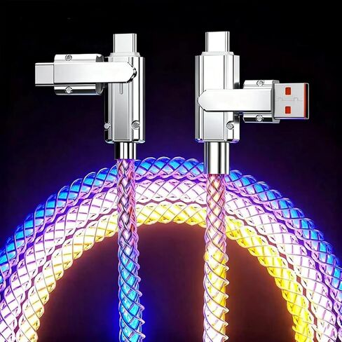 كابل شحن مضيء من النوع C بطول 10أقدام بقوة 66 وات شاحن USB A إلى C مضاء وسلك شحن سريع متدفق RGB وسلك شاحن مضيء متوافق مع iPhone 17/16/15/Samsung Galaxy S23 S22 المزيد in Saudi Arabia