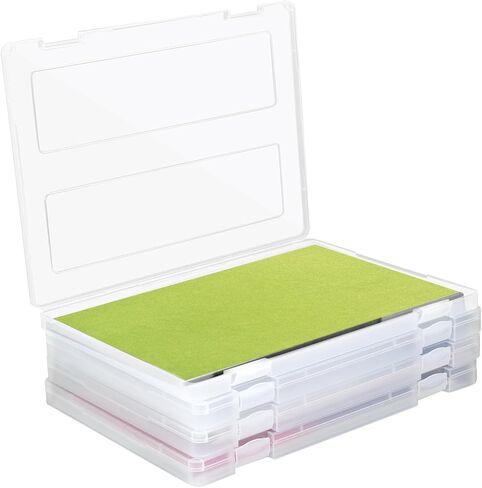 4 Pack Photo Storage Box, Fits 8" x 10" Photo, A4 Large Plastic Scrapbook Paper Organizer with Lid and Snap-Tight Latch, Storage Containers for Protecting Scrapbooks, Photos, Crafts,Files (Clear A) in Saudi Arabia