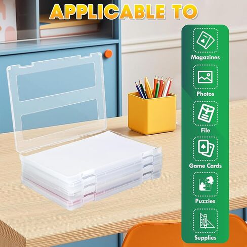4 Pack Photo Storage Box, Fits 8" x 10" Photo, A4 Large Plastic Scrapbook Paper Organizer with Lid and Snap-Tight Latch, Storage Containers for Protecting Scrapbooks, Photos, Crafts,Files (Clear A) in Saudi Arabia